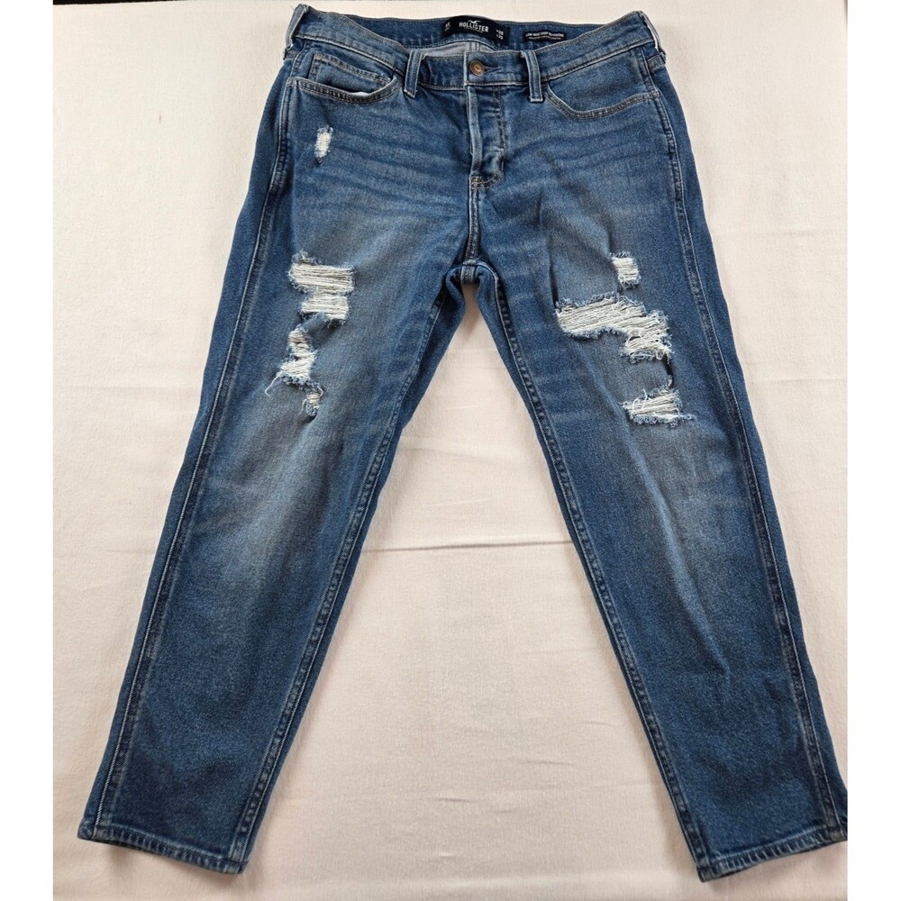 Hollister Y2K Low Rise Crop Boyfriend Jeans Vintage Stretch Distressed 9S Button